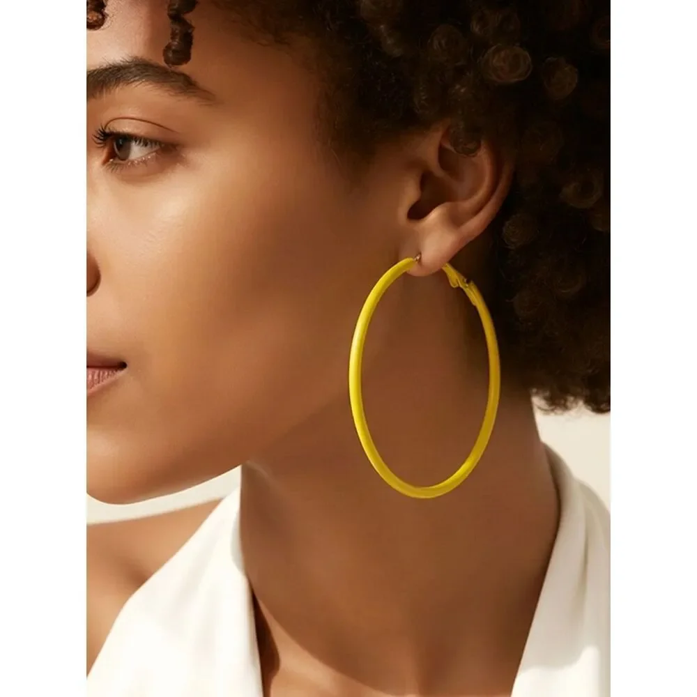 Limoncello Yellow Hoop Earrings 50mm Bold Bright Statement Leverback Sunshine